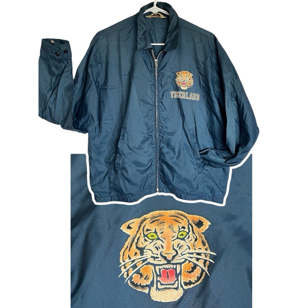 VTG 1960s KOLESPORT Nylon Jacket TIGERLAND LA Fort Polk (?) Zip Flocked Tiger M